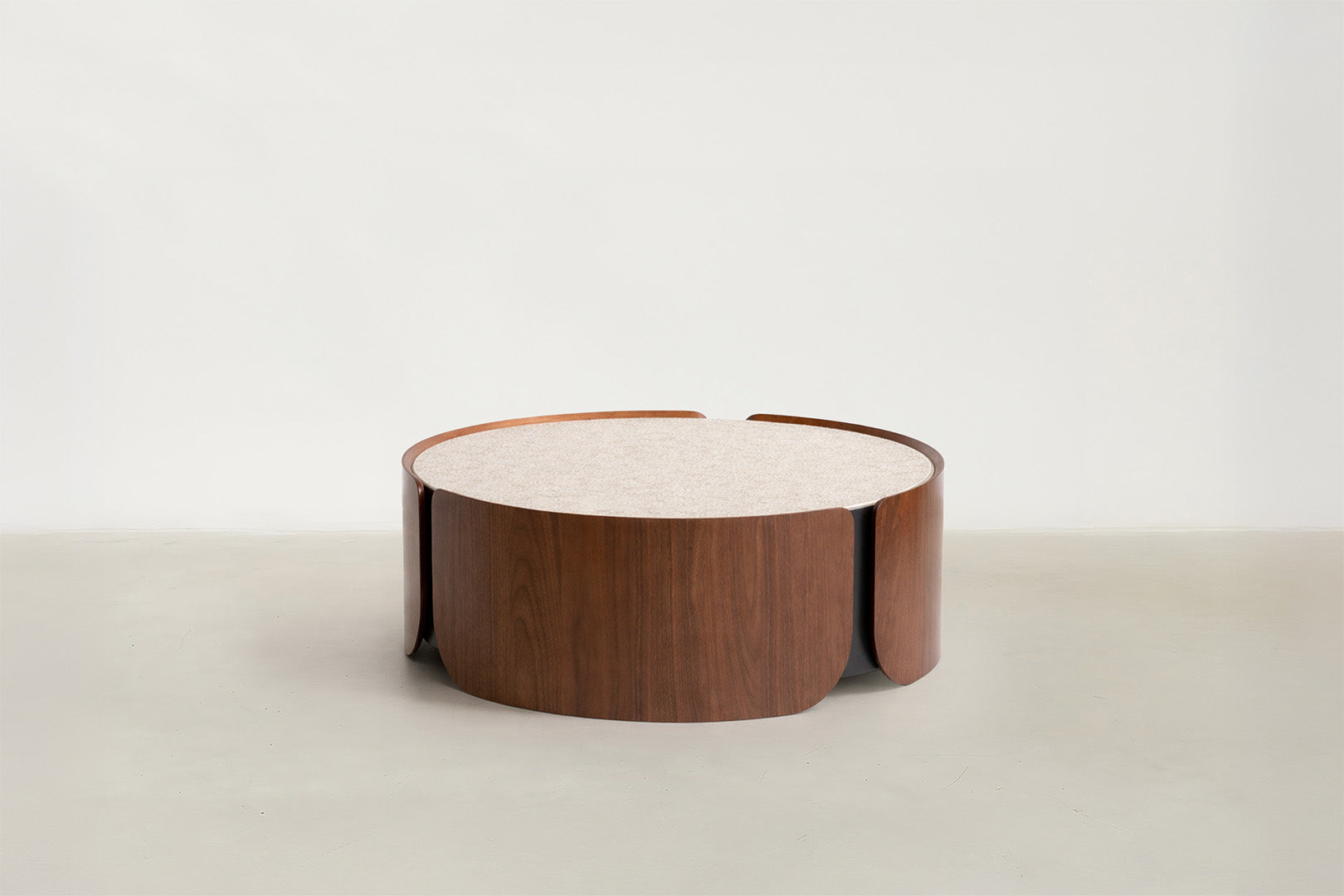 Walnut & Textured Glass Coffee & End Table with Gold Accents for Living Room