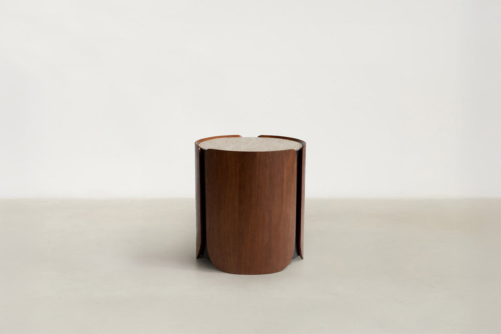 Walnut & Textured Glass Coffee & End Table with Gold Accents for Living Room