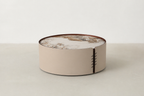 Sintered Stone & Vegan Leather Coffee Table with Dual-Tier Design for Living Room