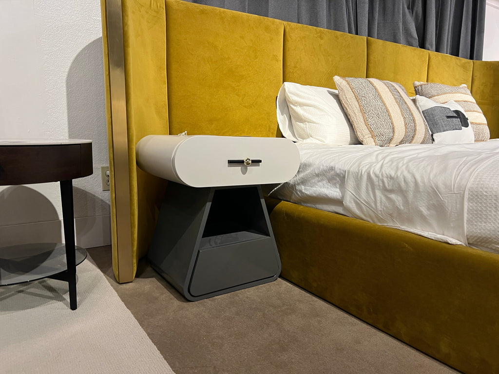 Layered Nightstand with Curved Contrasts & Soft Sculptural Form for Bedroom
