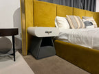 Layered Nightstand with Curved Contrasts & Soft Sculptural Form for Bedroom
