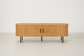 Fluted Oak TV Cabinet with Rounded Silhouette for Living Room
