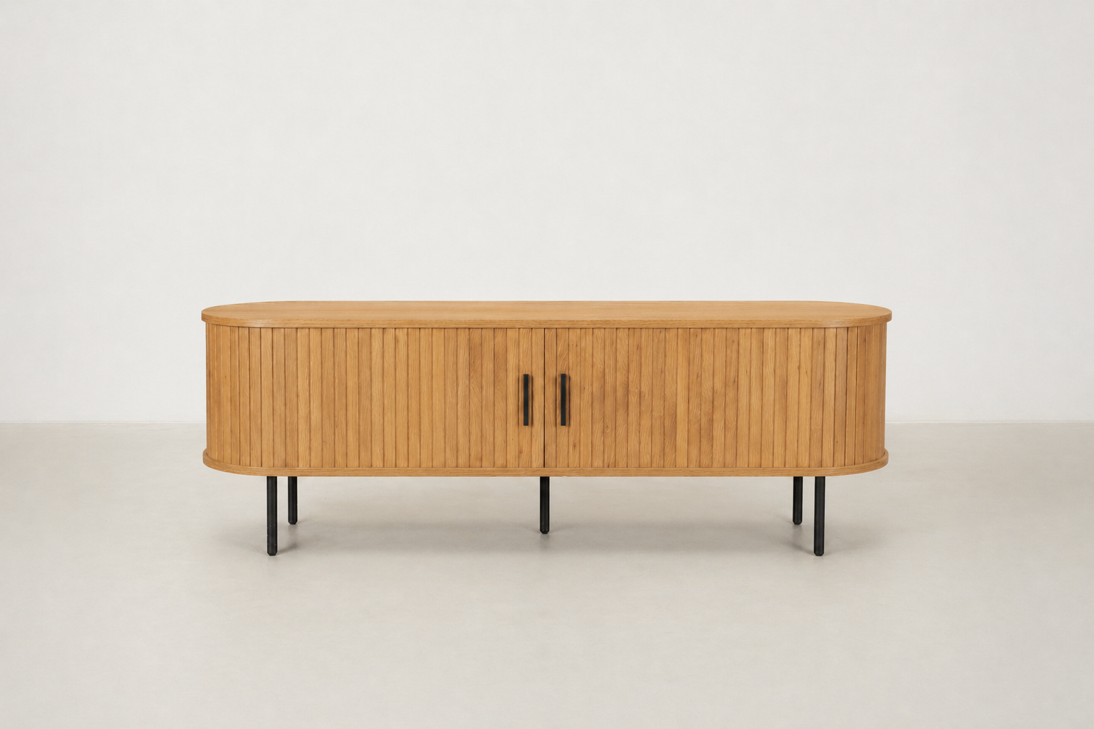 Fluted Oak TV Cabinet with Rounded Silhouette for Living Room