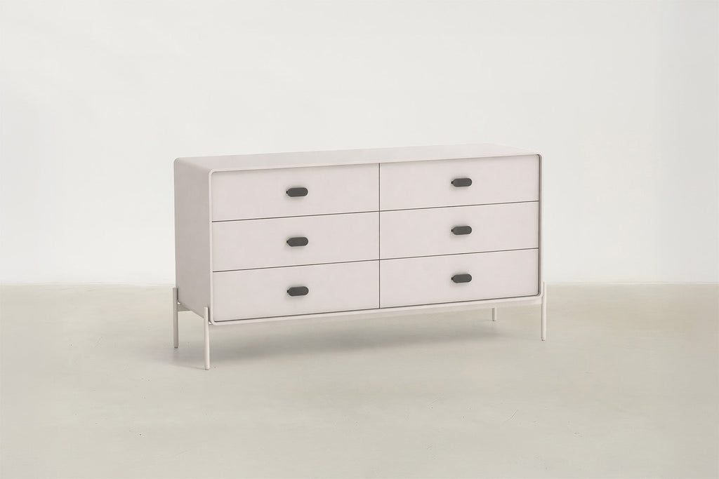Modern Matte Beige Dresser with Wave Handles & Metal Legs for Bedroom