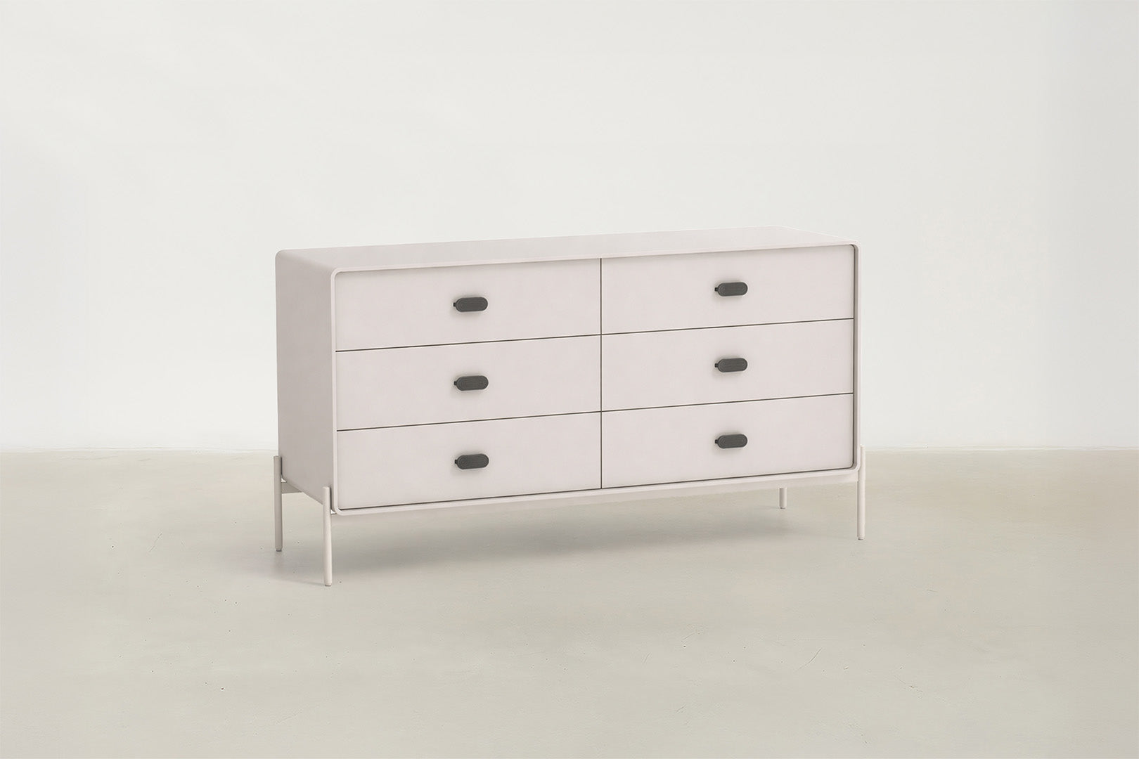 Modern Matte Beige Dresser with Wave Handles & Metal Legs for Bedroom