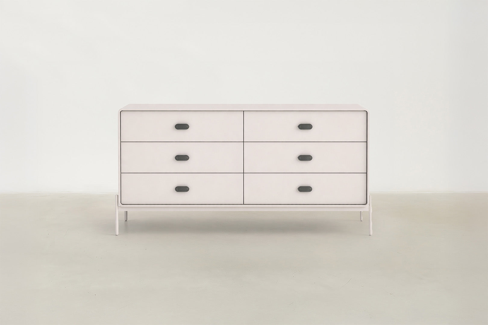 Modern Matte Beige Dresser with Wave Handles & Metal Legs for Bedroom
