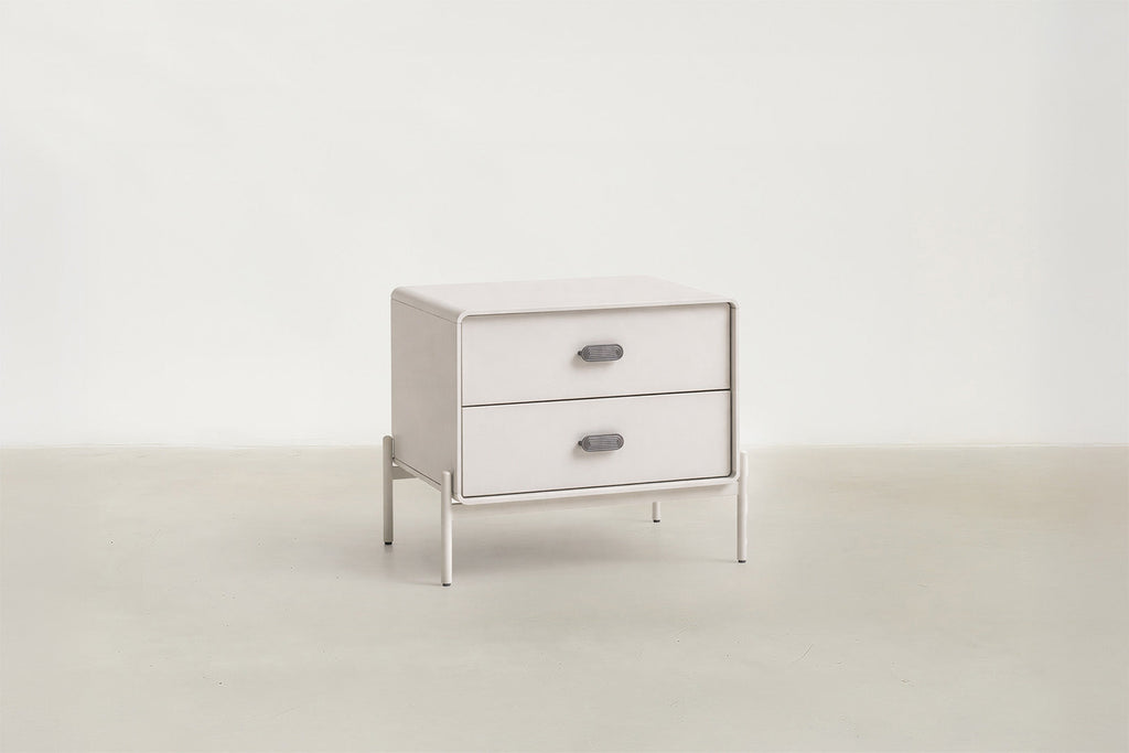 Matte Beige Nightstand with Wave Handle Detail for Bedroom