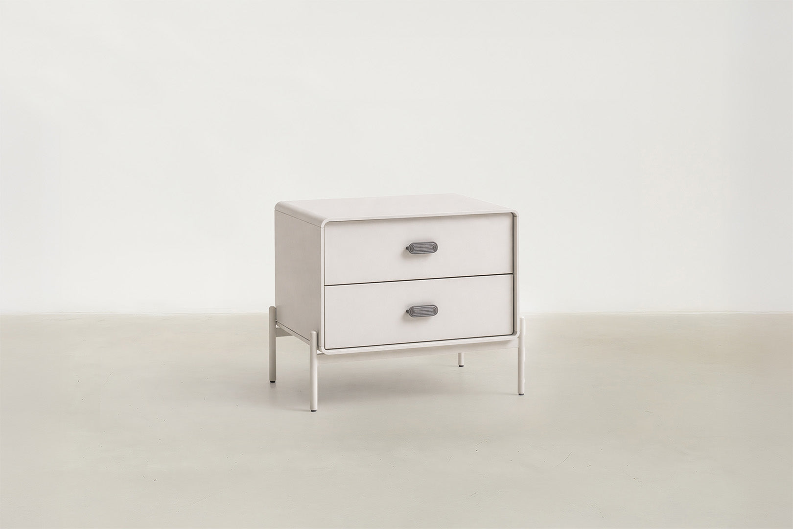Matte Beige Nightstand with Wave Handle Detail for Bedroom