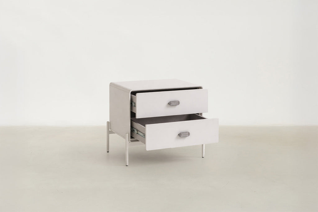 Matte Beige Nightstand with Wave Handle Detail for Bedroom