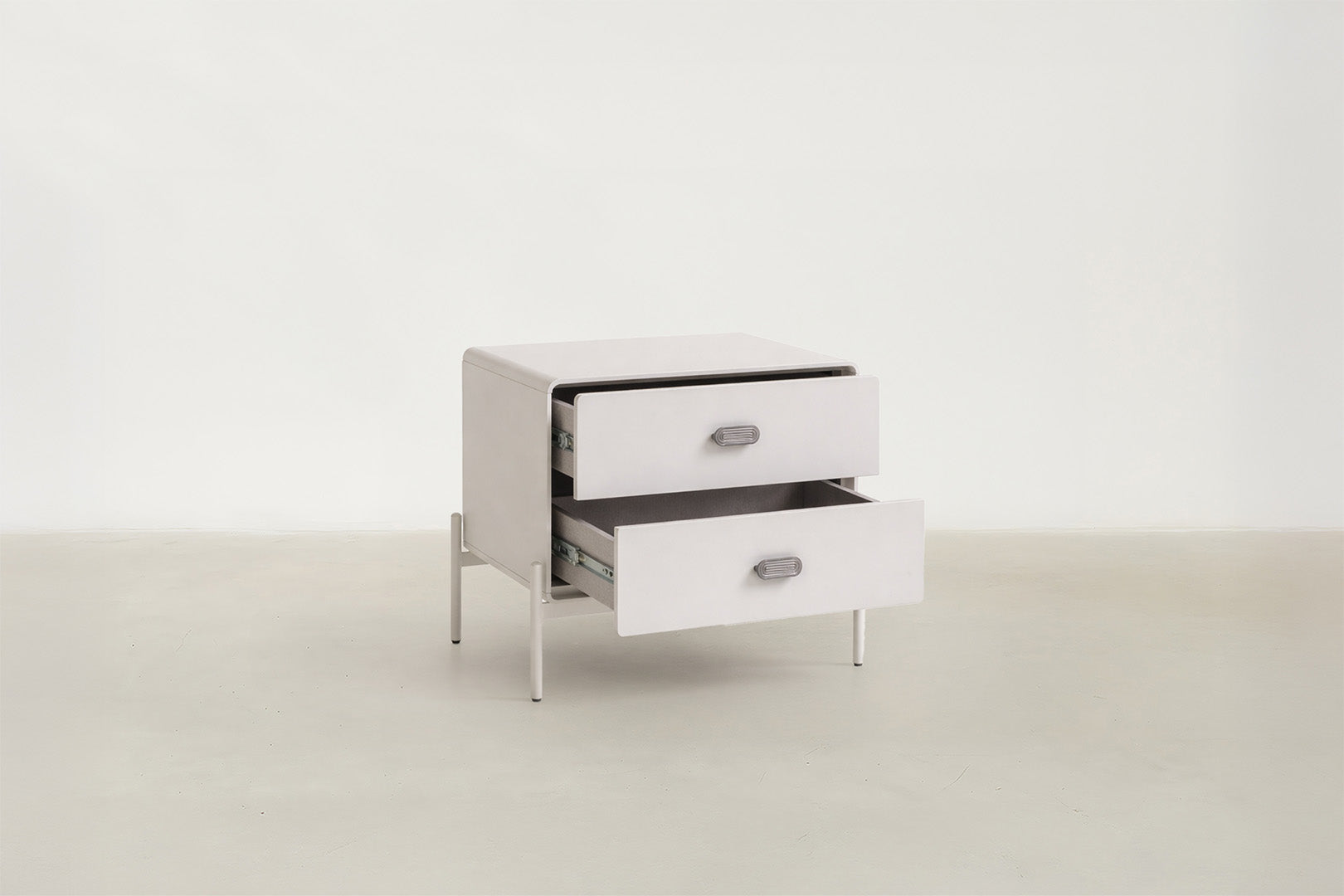 Matte Beige Nightstand with Wave Handle Detail for Bedroom