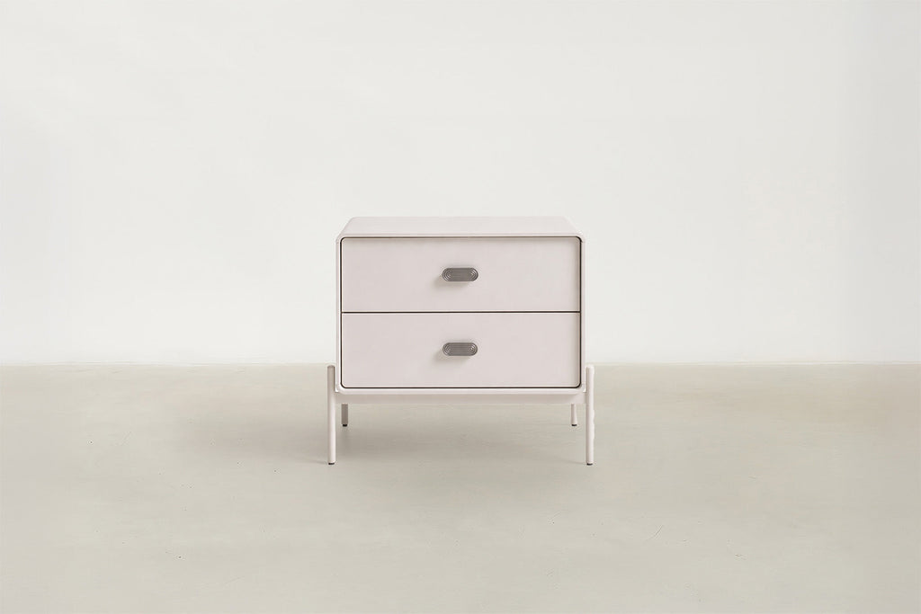 Matte Beige Nightstand with Wave Handle Detail for Bedroom