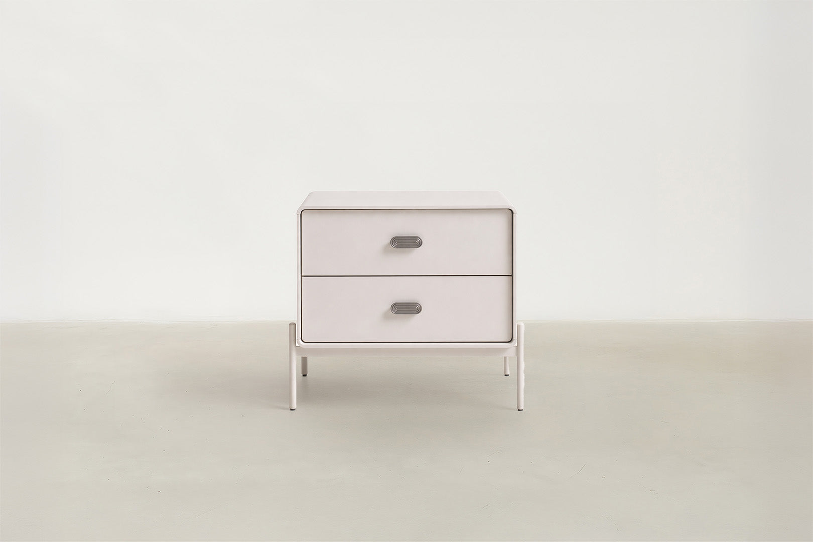Matte Beige Nightstand with Wave Handle Detail for Bedroom