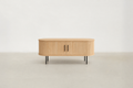 Wood Veneer TV Stand with Functional Storage for Living Room