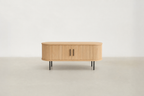Wood Veneer TV Stand with Functional Storage for Living Room
