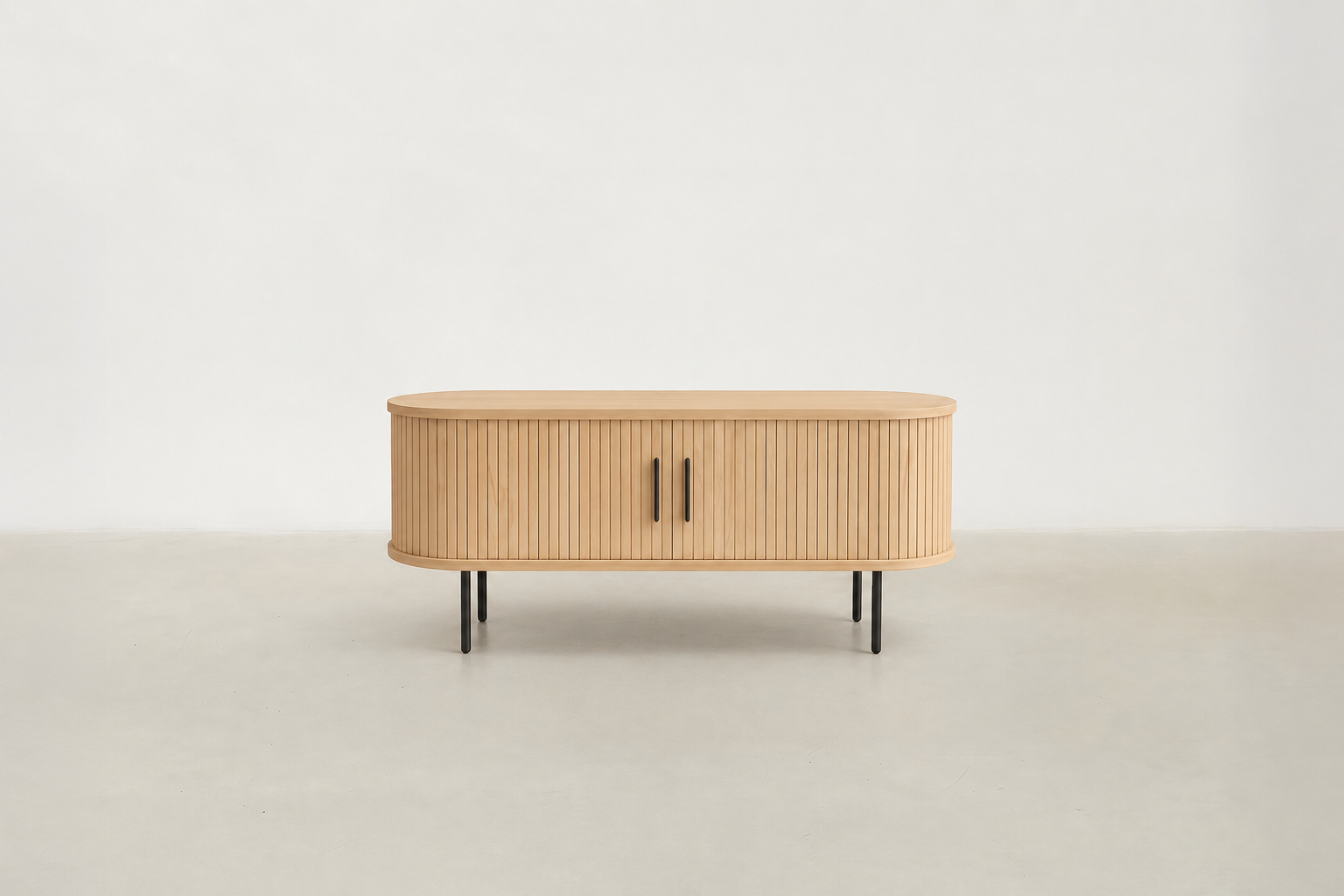Wood Veneer TV Stand with Functional Storage for Living Room