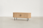 Wood Veneer TV Stand with Functional Storage for Living Room