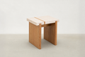 Microcement & Oak End Table with Travertine-Look Top for Living Room & Bedroom
