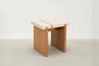 Microcement & Oak End Table with Travertine-Look Top for Living Room & Bedroom