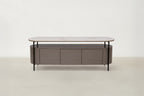 Sintered Stone TV Stand with Glossy Body & Black Steel Legs for Living Room