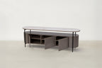 Sintered Stone TV Stand with Glossy Body & Black Steel Legs for Living Room