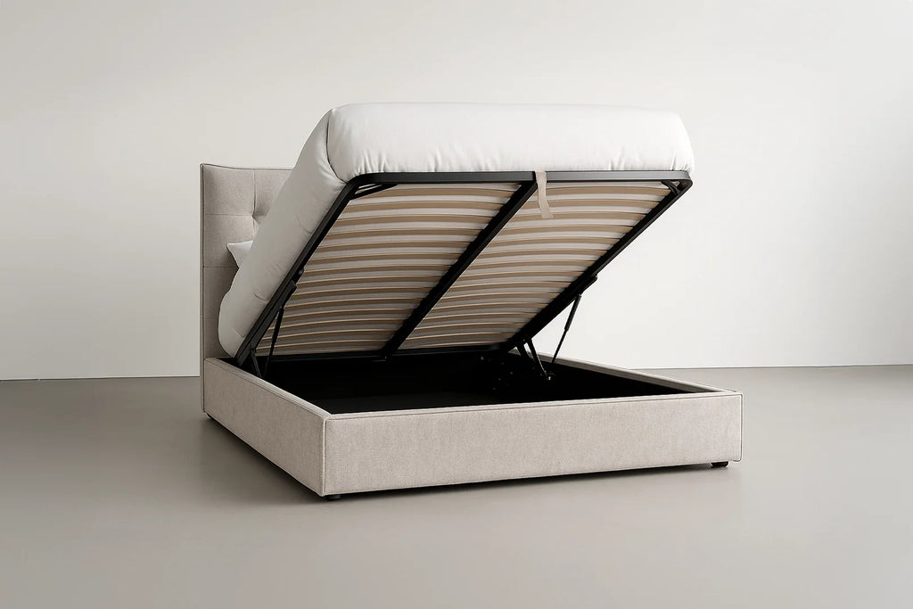 Cotton Upholstered Storage Bed with Lift-Up Compartment for Bedroom