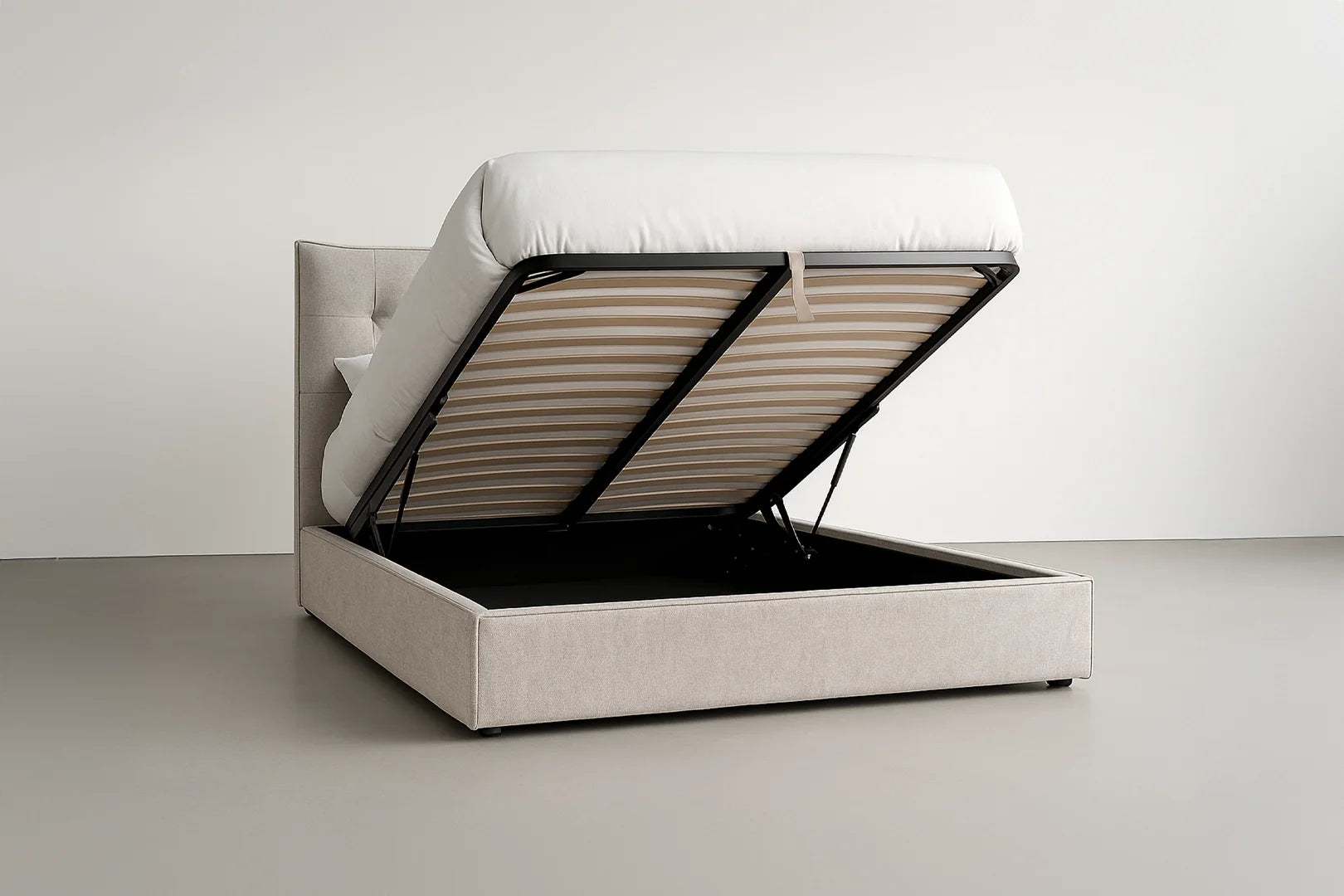 Cotton Upholstered Storage Bed with Lift-Up Compartment for Bedroom