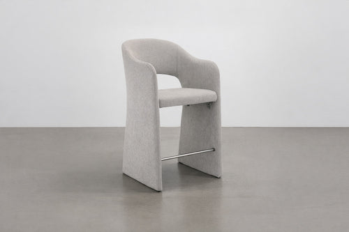 Chenille Bar Stool with Ergonomic Arms & Footrest for Bar & Dining