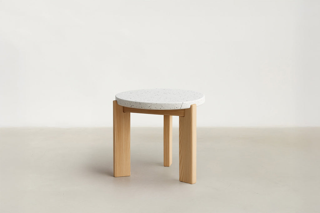 Terrazzo Marble & Ash Wood End Table with Natural Calm Finish for Living Room