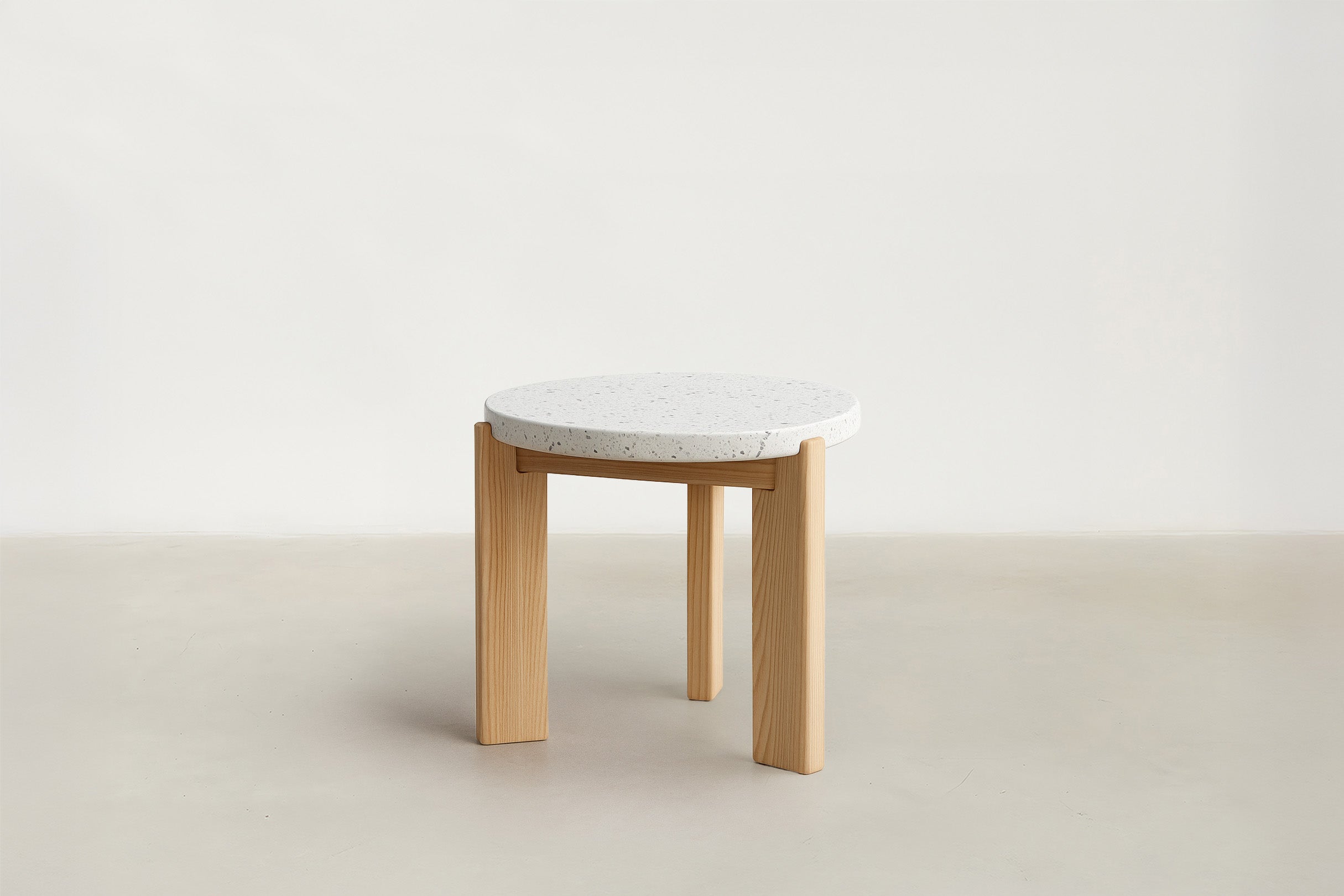 Terrazzo Marble & Ash Wood End Table with Natural Calm Finish for Living Room