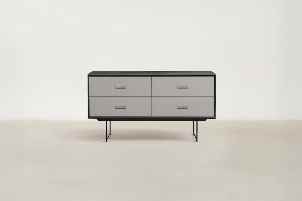 Stone-Look Console with Slim Black Frame & 4 Flush Drawers for Entryway & Living Room