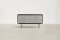 Stone-Look Console with Slim Black Frame & 4 Flush Drawers for Entryway & Living Room