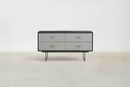 Stone-Look Console with Slim Black Frame & 4 Flush Drawers for Entryway & Living Room