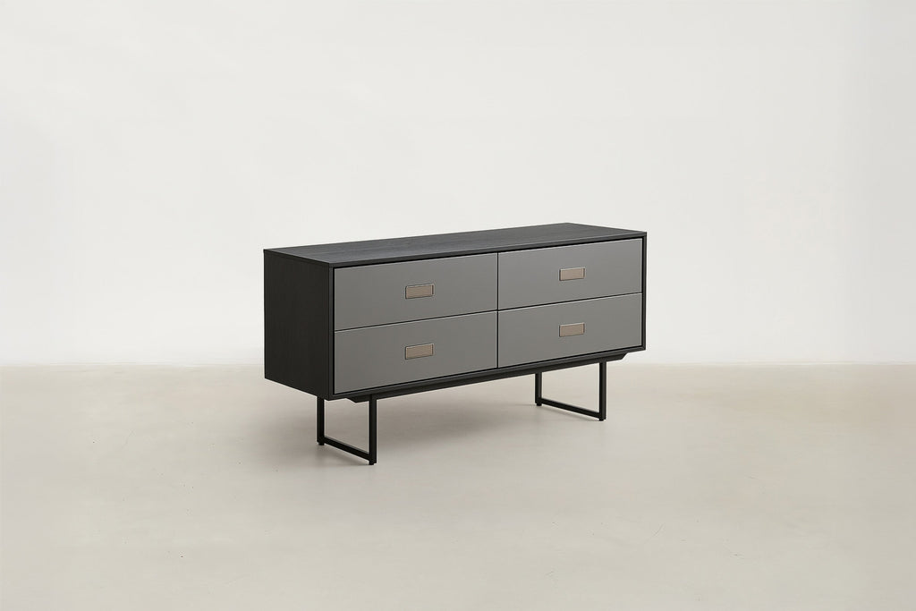 Stone-Look Console with Slim Black Frame & 4 Flush Drawers for Entryway & Living Room