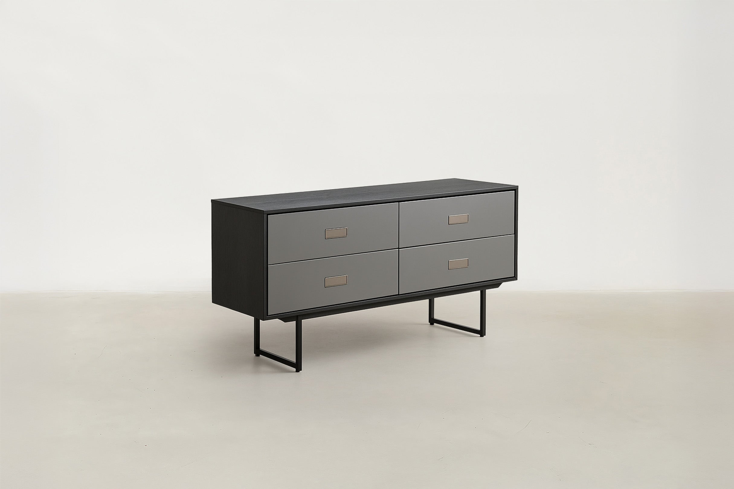 Stone-Look Console with Slim Black Frame & 4 Flush Drawers for Entryway & Living Room