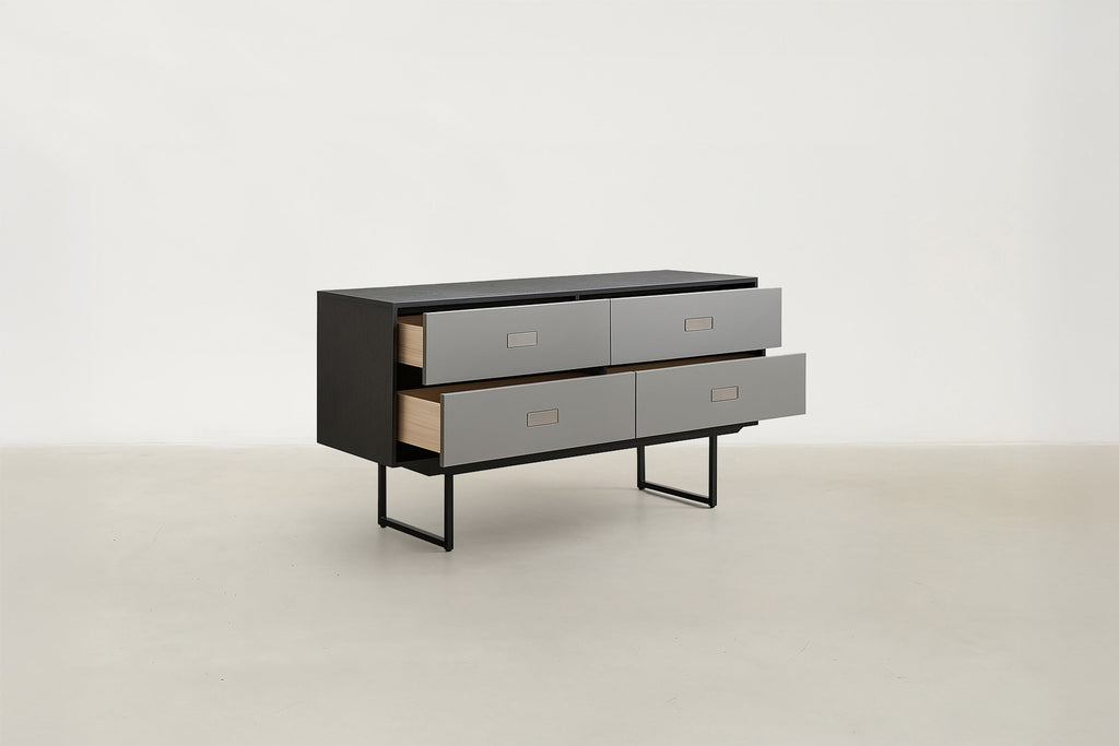 Stone-Look Console with Slim Black Frame & 4 Flush Drawers for Entryway & Living Room