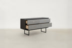 Stone-Look Console with Slim Black Frame & 4 Flush Drawers for Entryway & Living Room