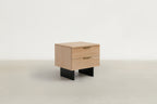 Fluted Wood Nightstand with Gold Handles & Satin Black Base for Bedroom