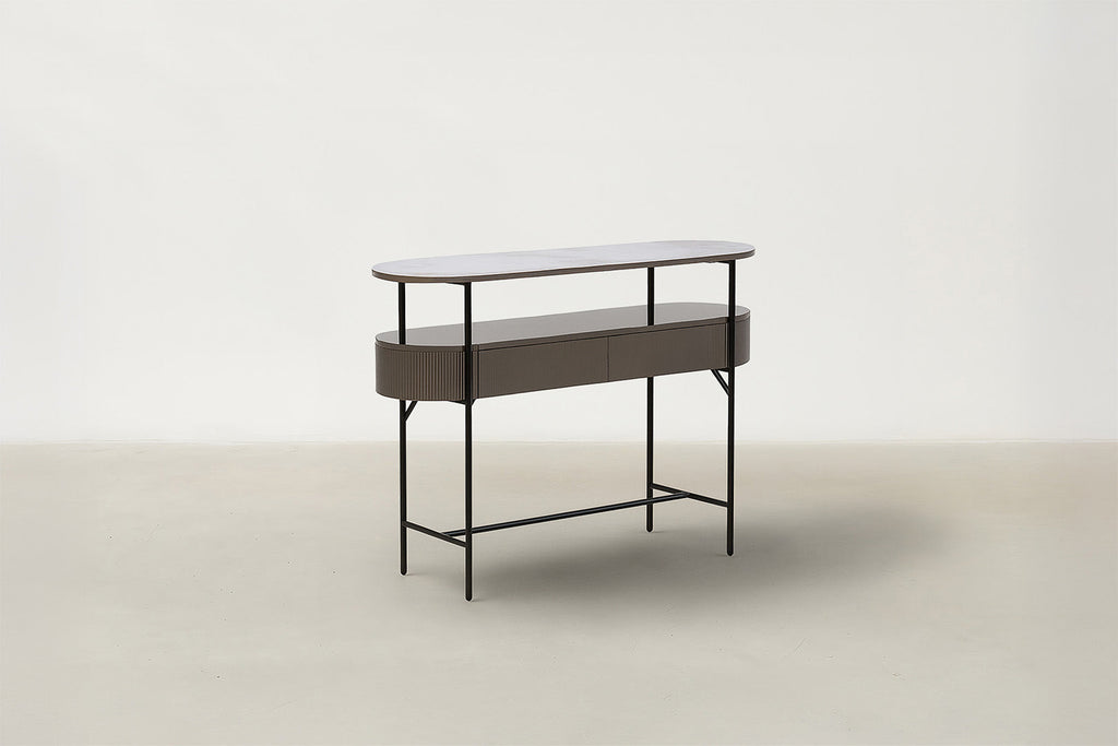 Sintered Stone Console with Fluted Profile & Hidden Drawers for Dining & Living Room