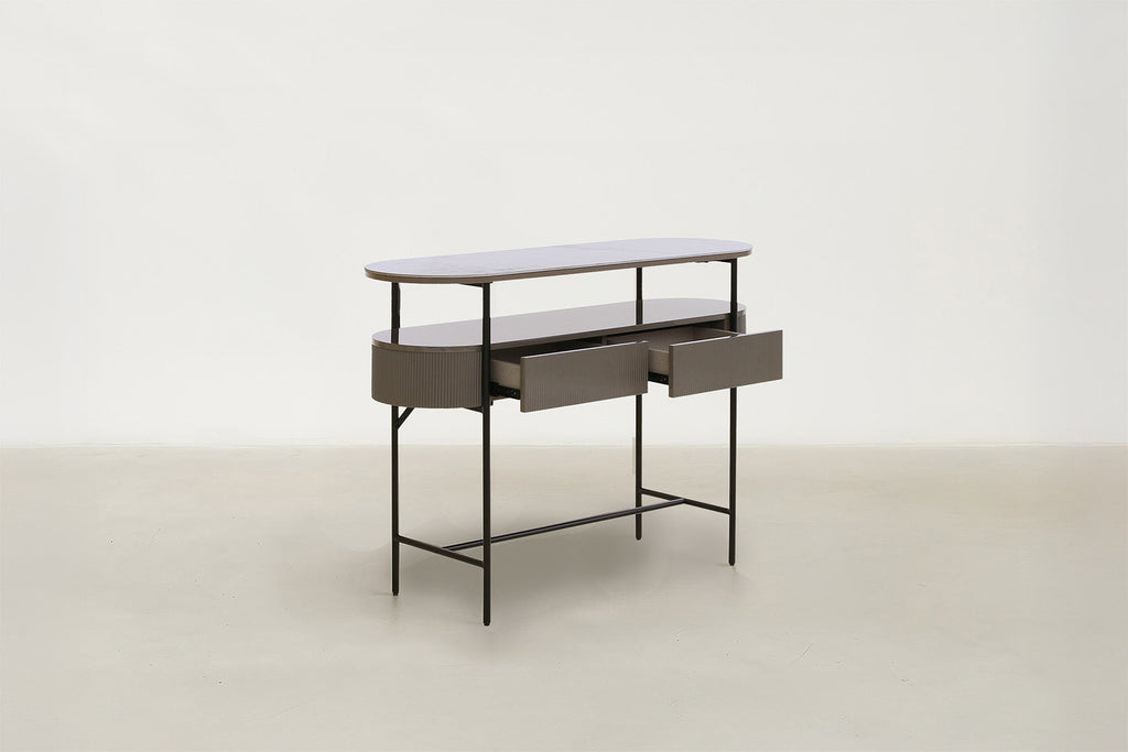 Sintered Stone Console with Fluted Profile & Hidden Drawers for Dining & Living Room