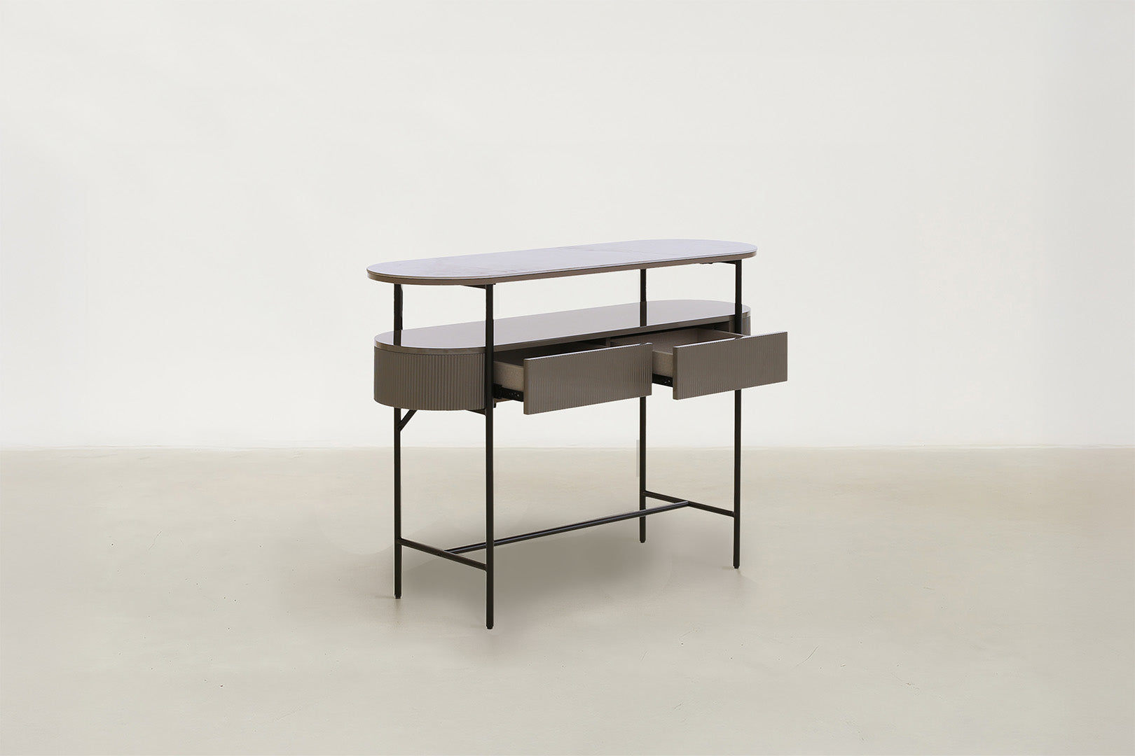 Sintered Stone Console with Fluted Profile & Hidden Drawers for Dining & Living Room