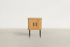 Oak Veneer Nightstand with Curved Fluted Doors & Elevated Legs for Bedroom