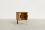 Oak Veneer Nightstand with Curved Fluted Doors & Elevated Legs for Bedroom