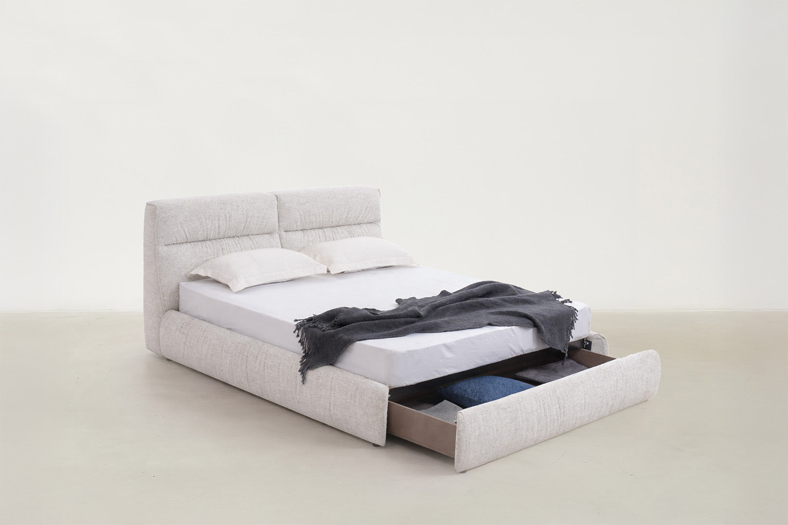 Chenille Storage Bed with Hidden Under-Bed Compartment for Bedroom