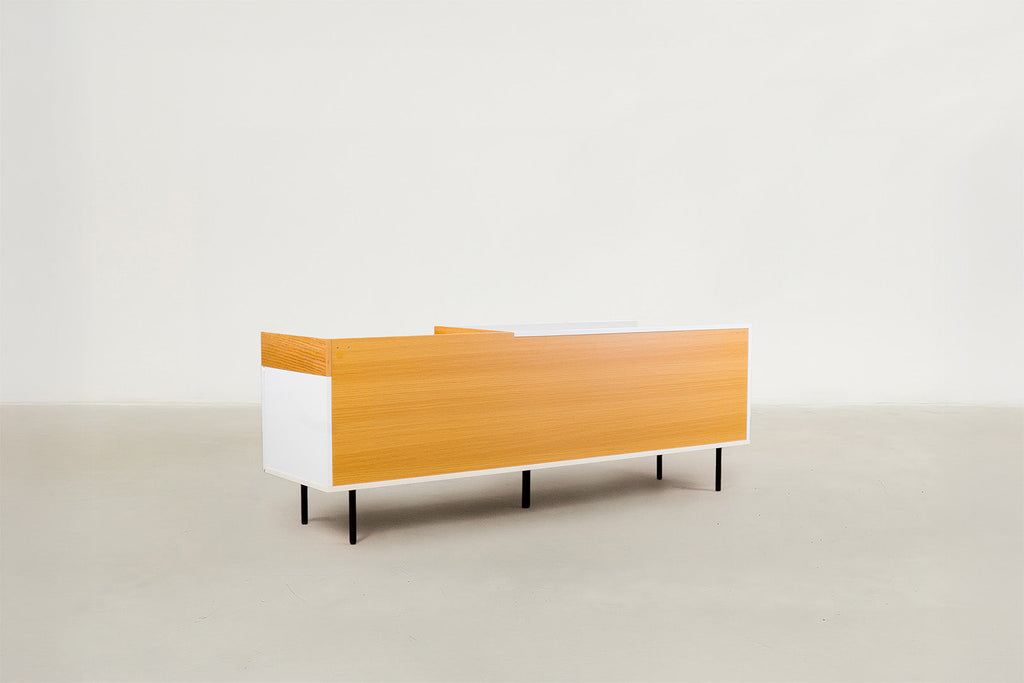 White & Oak Console TV Stand with Structured Drawers for Living Room