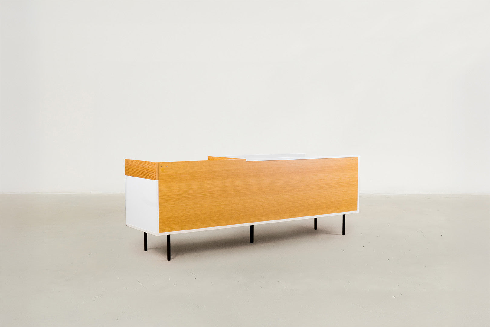 White & Oak Console TV Stand with Structured Drawers for Living Room