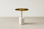 Marble & Brushed Gold End Table with Sculptural Minimal Form for Living Room & Bedroom