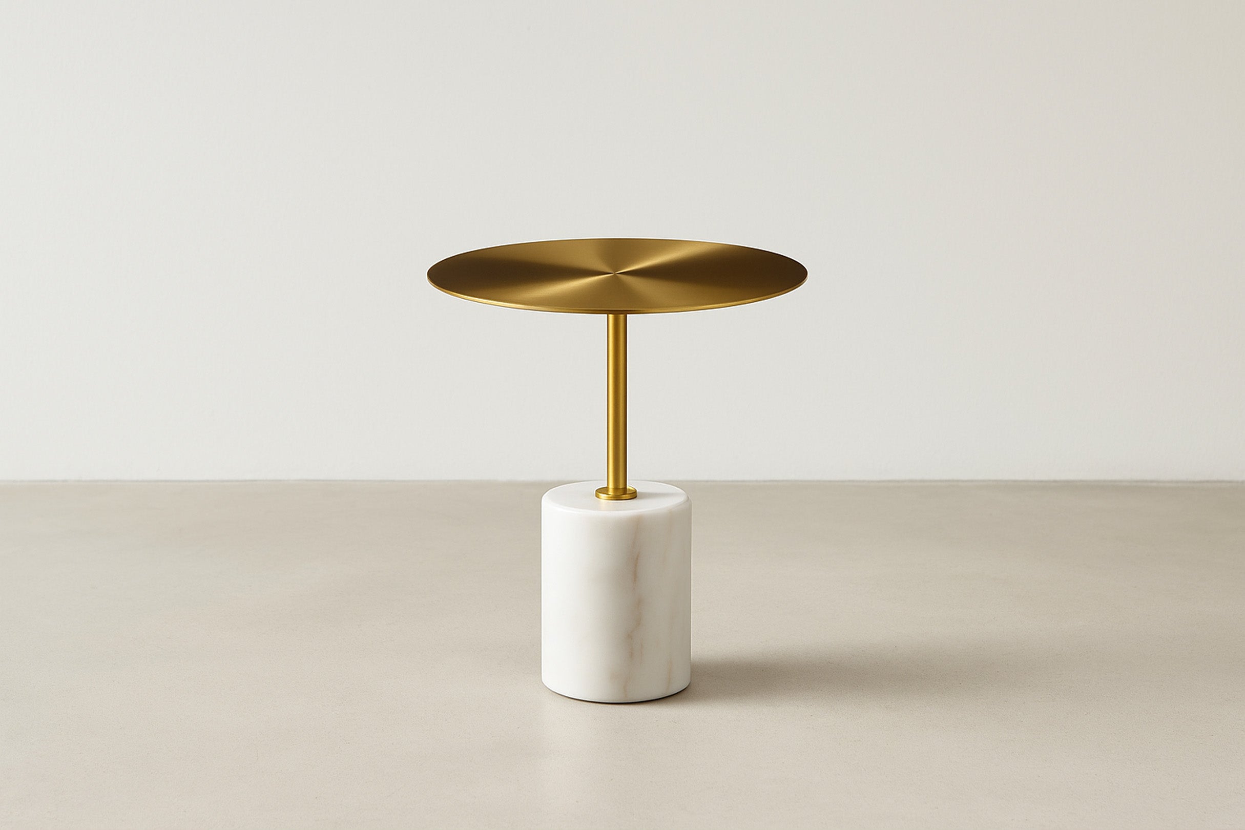 Marble & Brushed Gold End Table with Sculptural Minimal Form for Living Room & Bedroom