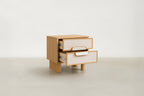 Oak & Travertine MDF Nightstand with Bold Material Contrast for Bedroom