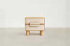 Oak & Travertine MDF Nightstand with Bold Material Contrast for Bedroom