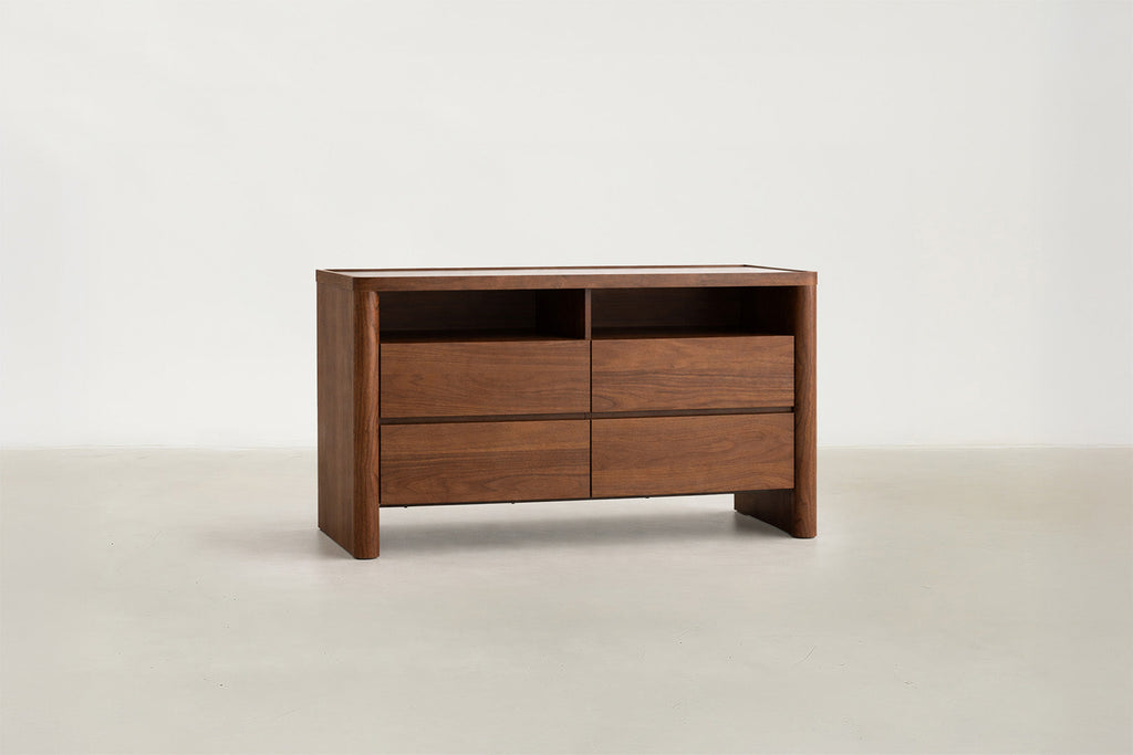 Travertine Glass & Walnut Console Table with Drop Zone Design for Entryway & Living Room
